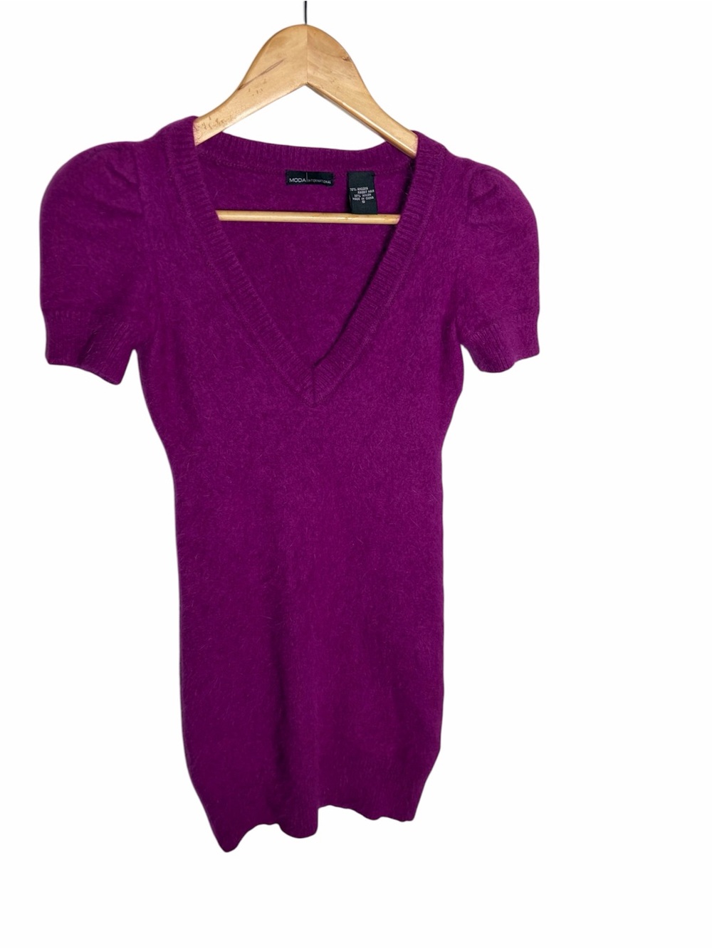 Y2K Moda International fuchsia angora rabbit fur v neck bodycon sweater dress S